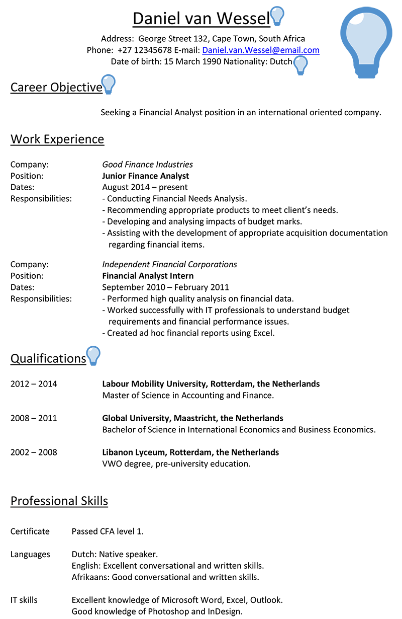 Example Of A Cv In South Africa Cv Template Cv Resume Template 