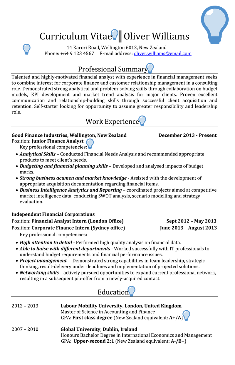 New Zealand CV Sample CareerProfessor works