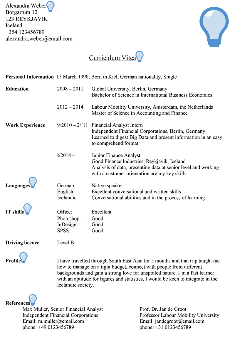 Iceland Cv Sample Careerprofessor Works