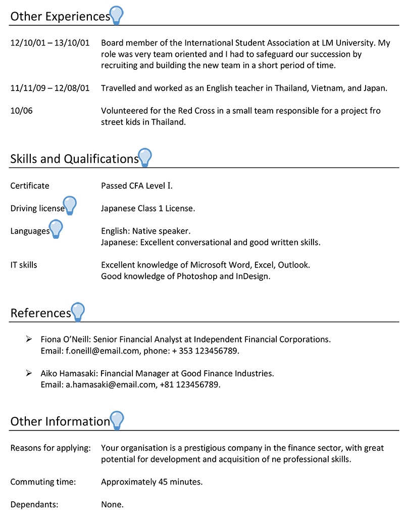 sample resume for english teacher in japan