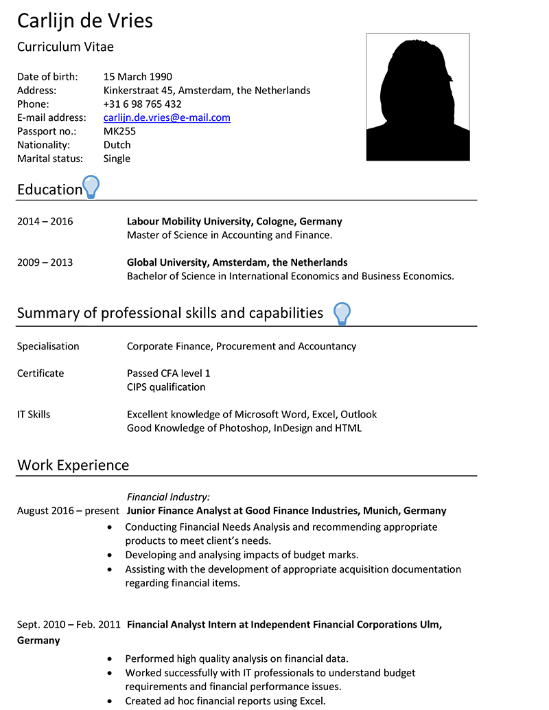 resume format for abroad job word file